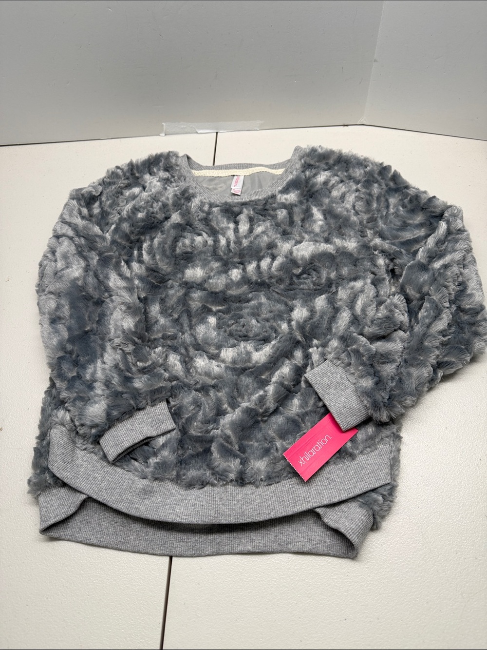 Xhilaration Gray Faux-Fur Crewneck Sweater